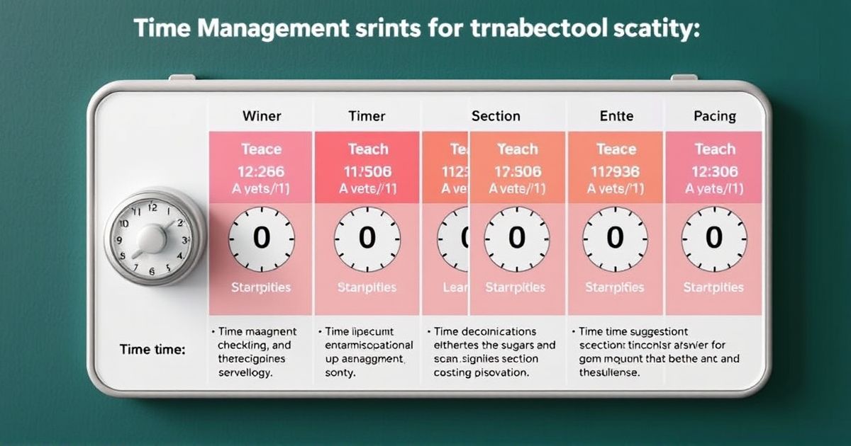 A timer showing time management checkpoints for each SAT section with suggested pacing strategies