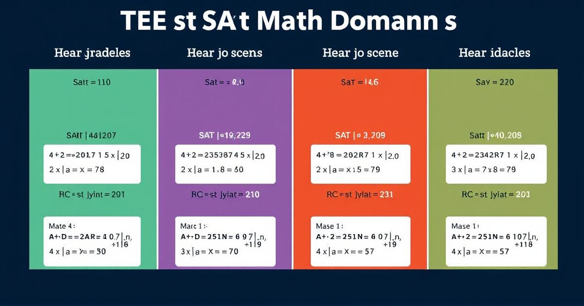 Diagram showing the four SAT Math domains with example problem types for each